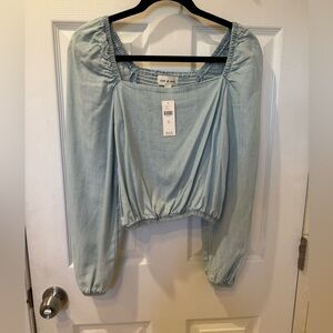 NWT Cloth and Stone Smocked denim Chambray Top